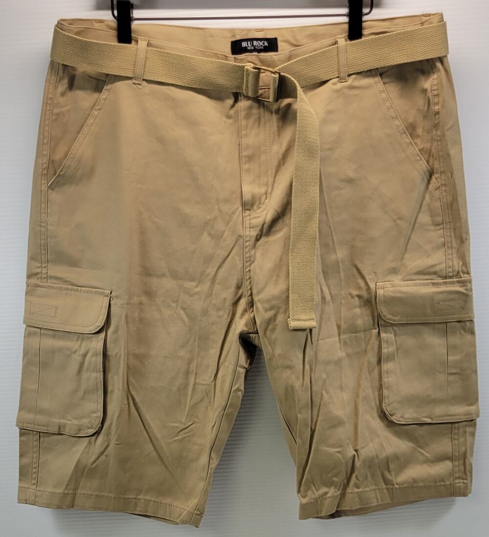 L) Blu Rock New York Men Stretch Fabric Khaki Beige Cargo Shorts 38